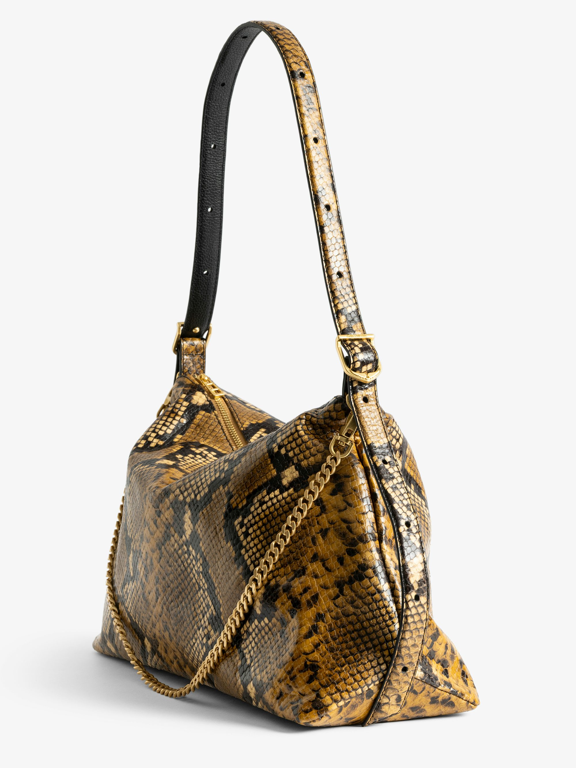 Jim Wild Bag - Soft python-effect leather bag adorned with a chain and rhinestone wing.